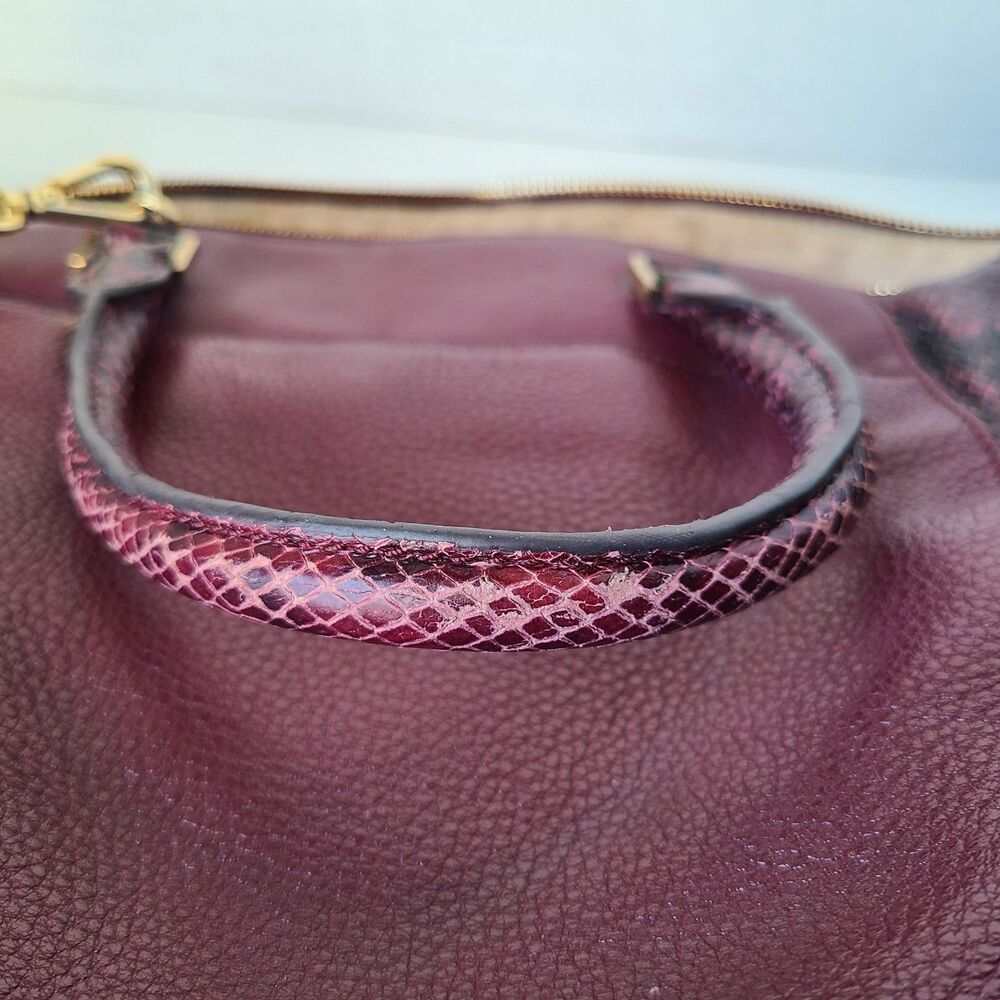 Michael Kors Burgundy Leather Python Embossed Satchel Shoulder Bag Purse Large - Picture 13 of 16